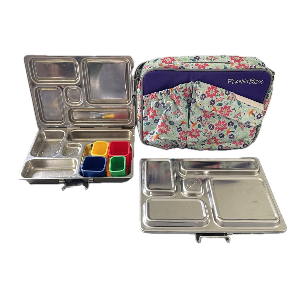 PLANETBOX Rover Stainless Steel Bento Box Set With Floral Carry Bag
